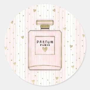 Pegatina Redonda Corazones rosados y dorados Paris Parfum Moda Moda