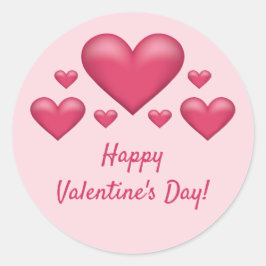 Pegatina Redonda Corazones rosados y texto de feliz día de San Vale