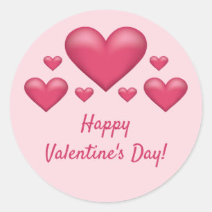 Pegatina Redonda Corazones rosados y texto de feliz día de San Vale