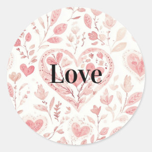 Pegatina Redonda Corazones Rosas Amor Floral