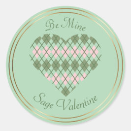 Pegatina Redonda Corazones Sage Corazón de Argyle Rosa y Verde