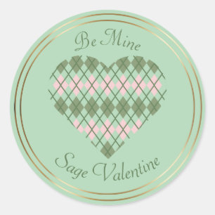 Pegatina Redonda Corazones Sage Corazón de Argyle Rosa y Verde 