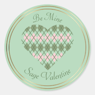 Pegatina Redonda Corazones Sage Corazón de Argyle Rosa y Verde