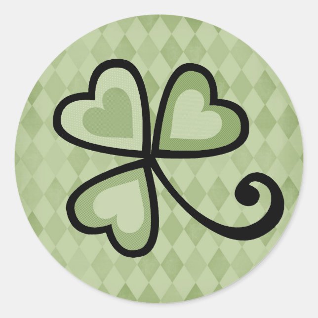 Pegatina Redonda Corazones Shamrock (Anverso)