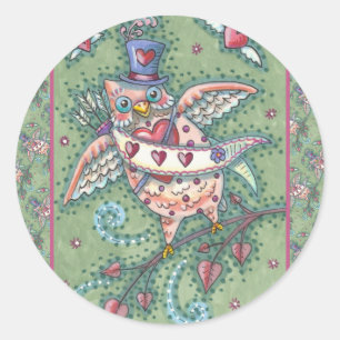 PEGATINA REDONDA CORAZONES SIMILARES N' CORAZONES CUPIDOS OWL VALEN
