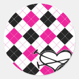 Pegatina Redonda Corazones y Argyle