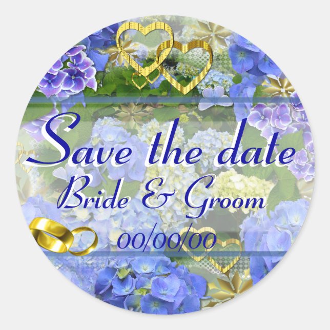 Pegatina Redonda CORAZONES Y HIDRANGEAS ~ Selladores/Pegatinas de s (Anverso)