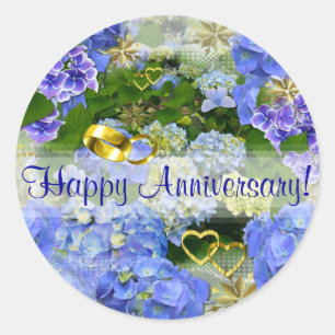 Pegatina Redonda CORAZONES Y HIDRANGEAS ~ Selladores/Pegatinas de s