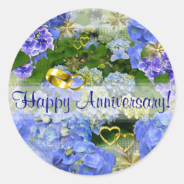 Pegatina Redonda CORAZONES Y HIDRANGEAS ~ Selladores/Pegatinas de s