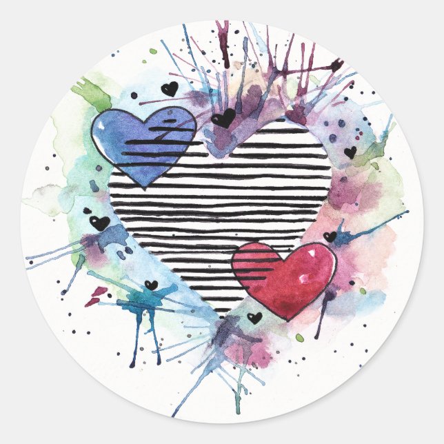 Pegatina Redonda Corazones Y Lavabos Cuidados En Acuarela (Anverso)