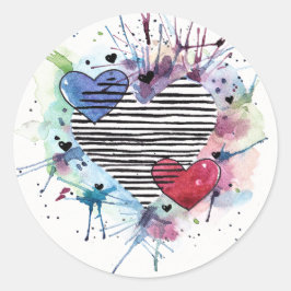 Pegatina Redonda Corazones Y Lavabos Cuidados En Acuarela