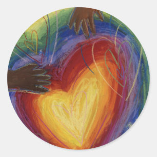 Pegatina Redonda Corazones y manos aman la diversidad Pegatinas de