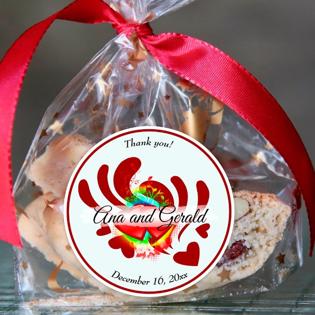 Pegatina Redonda Corazones y vides Gracias Favor de la Boda (Subido por el creador)