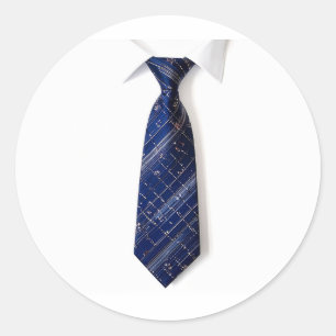 Pegatina Redonda corbata azul sobre fondo blanco