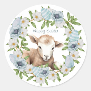 Pegatina Redonda Cordero de Pascua Personalizado Acuarela