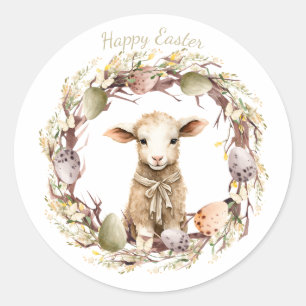 Pegatina Redonda Cordero de Pascua Personalizado Acuarela