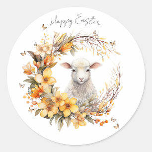 Pegatina Redonda Cordero de Pascua Personalizado Acuarela