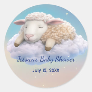 Pegatina Redonda Cordero En El Baby Shower De Las Nubes
