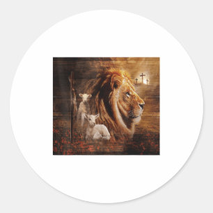 Pegatina Redonda Cordero León De Judá Dios Cruz Jesús Luz Dios