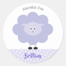 Pegatina Redonda Cordero morado moderno Adorable Ewe Cute Name Scho