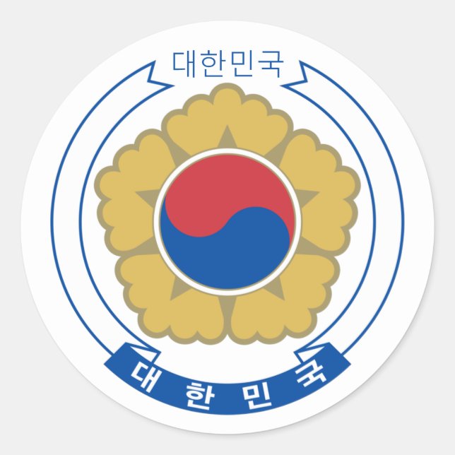Pegatina Redonda Corea del Sur y escudo de armas, bandera / viaje (Anverso)
