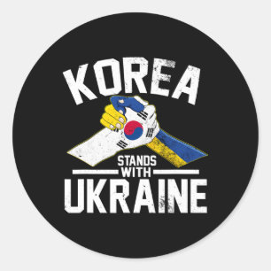 Pegatina Redonda Corea está con Ucrania Camiseta de bandera coreana