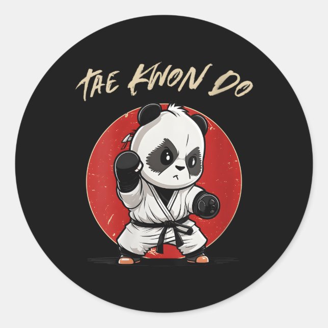 Pegatina Redonda Coreano Taekwondo Panda Tkd Coreano Mial (Anverso)