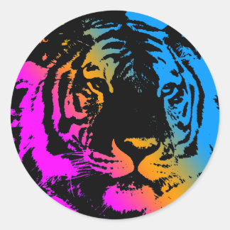 PEGATINA REDONDA COREY TIGER 1980 RETRO TIGER FACE MULTI COLORS