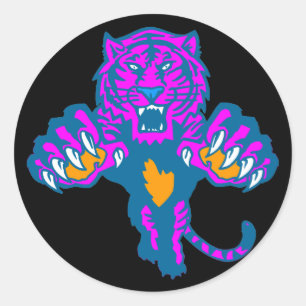 Pegatina Redonda Corey Tiger 80s Vintage Fiero Tigre Saltando