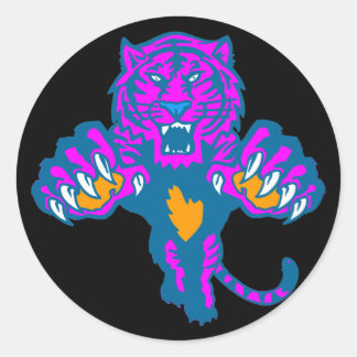 Pegatina Redonda Corey Tiger 80s Vintage Fiero Tigre Saltando