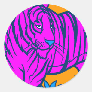 PEGATINA REDONDA COREY TIGER AÑOS 80 RETRO TIGRE ROSA JUNGLE