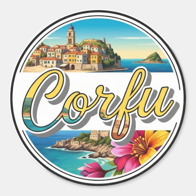 Pegatina Redonda Corfu Greece Travel (Anverso)