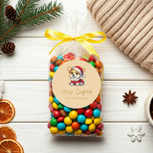 Pegatina Redonda Corgi Adorable Personalizado - Merry Corgmas
