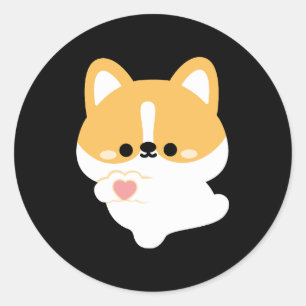 Pegatina Redonda Corgi Amor