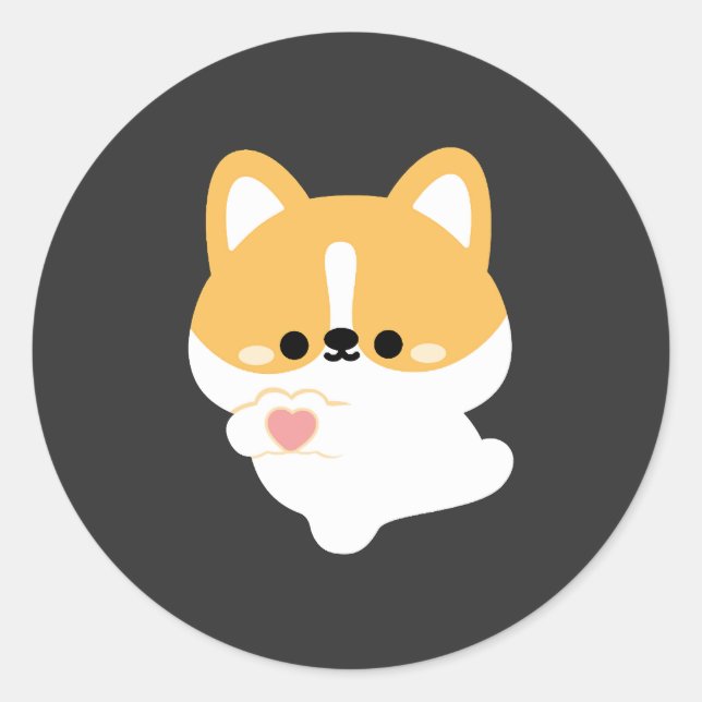 Pegatina Redonda Corgi amoroso (Anverso)