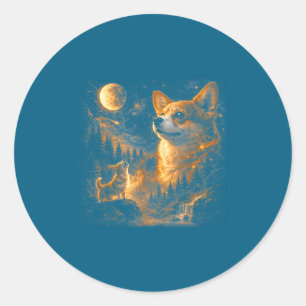 Pegatina Redonda Corgi aullando a la luna vintage 90s retro animal