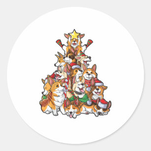 Pegatina Redonda Corgi Christmas Tree Dog Santa Merry Corgmas Xmas