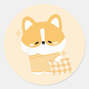 Pegatina Redonda Corgi con sueño suave
