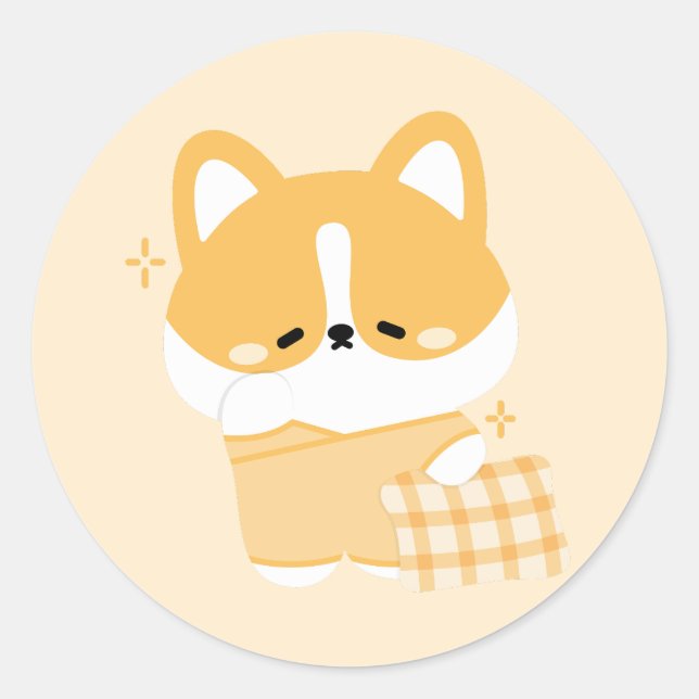 Pegatina Redonda Corgi con sueño suave (Anverso)