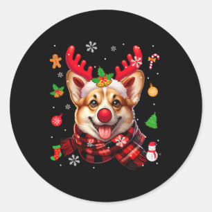 Pegatina Redonda Corgi Cosplay Navidades de renos Vestimenta Propie