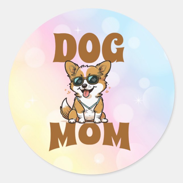 Pegatina Redonda Corgi Cute Con Gafas De Sol Perro Mamá (Anverso)