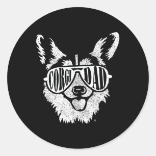 Pegatina Redonda Corgi Dad Gift Dueño De Perro Mascota Welsh Corgi