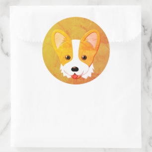 Pegatina Redonda Corgi de dibujos animados vintage