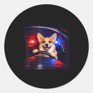 Pegatina Redonda Corgi divertido conduciendo meme perro conduciendo