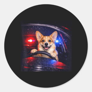 Pegatina Redonda Corgi Divertido Conduciendo Meme Perro Conduciendo