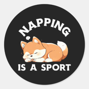 Pegatina Redonda Corgi Divertido Durmiendo Es un Deporte Amante de
