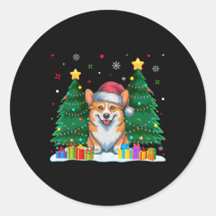 Pegatina Redonda Corgi Dog Amantes de Santa Hat Navidades feos suét