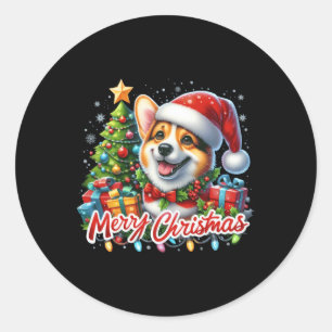 Pegatina Redonda Corgi Dog Feliz Navidad Corgmas coincidentes con N