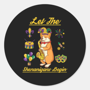 Pegatina Redonda Corgi Dog Lover Costume Feliz Carnaval de Mardi Gr