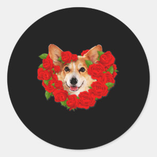 Pegatina Redonda Corgi El día de San Valentín Outfit Dog Valentine